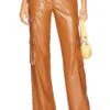 Alice + Olivia Hayes Faux Leather Wide Leg Pant Camel