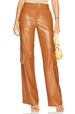 Alice + Olivia Hayes Faux Leather Wide Leg Pant Camel