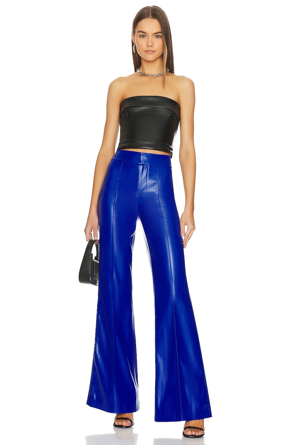 Alice + Olivia Dylan Faux Leather Wide Leg Pant Royalty - Image 4