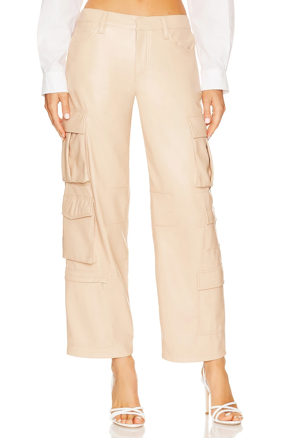 Alice + Olivia Luis Faux Leather Cargo Pant Almond