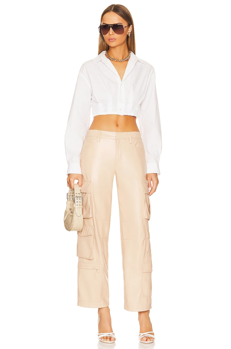 Alice + Olivia Luis Faux Leather Cargo Pant Almond - Image 4