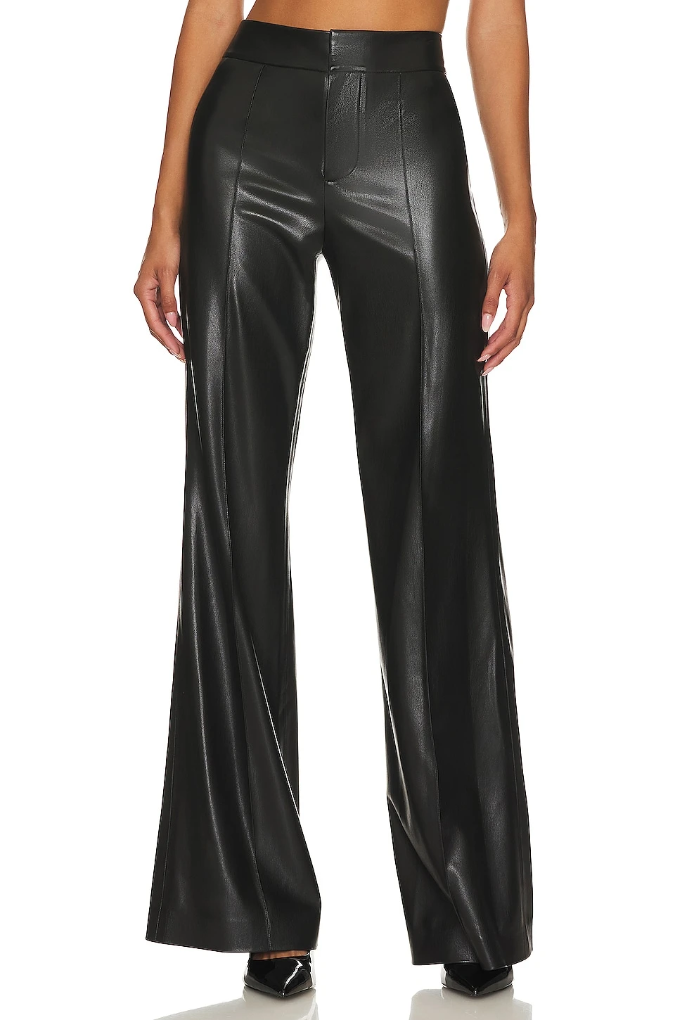 Alice + Olivia Dylan Faux Leather Wide Leg Black