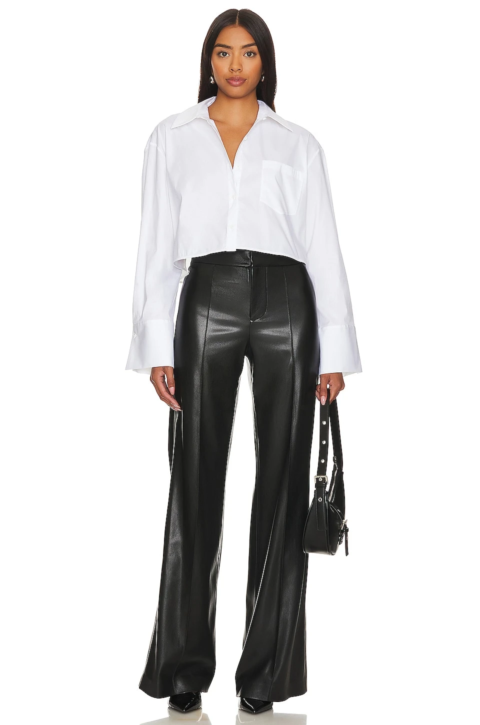 Alice + Olivia Dylan Faux Leather Wide Leg Black - Image 4