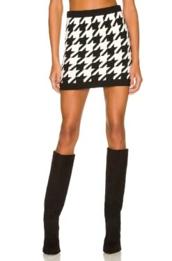 Alice + Olivia Ingrid Houndstooth Mini Skirt Black & Soft White
