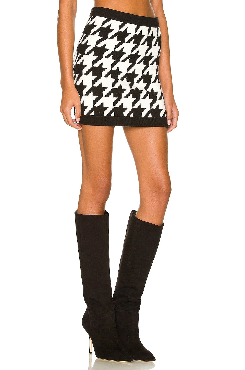 Alice + Olivia Ingrid Houndstooth Mini Skirt Black & Soft White - Image 2