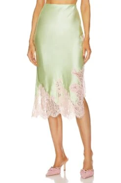 Alice + Olivia Tonia Lace Trim Mid Skirt Pistachio & Petal