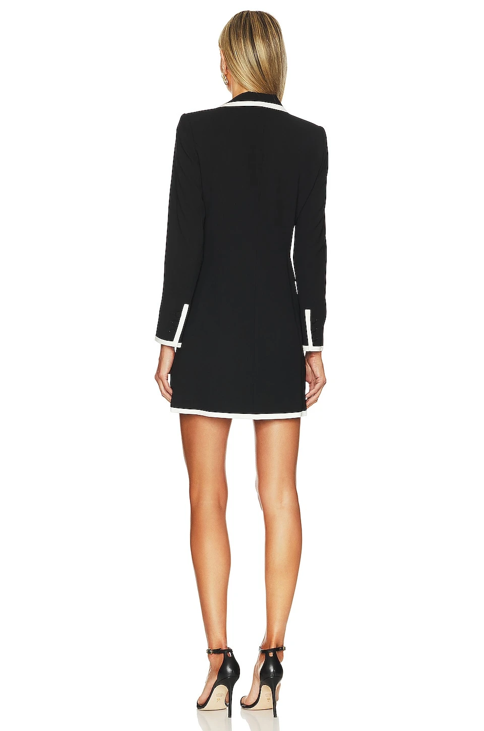 Alice + Olivia Kyrie Piped Tuxedo Romper Black & Off White - Image 3