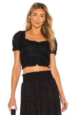 Alice + Olivia Peggy Button Down Crop Top Black
