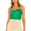 Alice + Olivia Harmon Drapey Slip Tank Dark Emerald