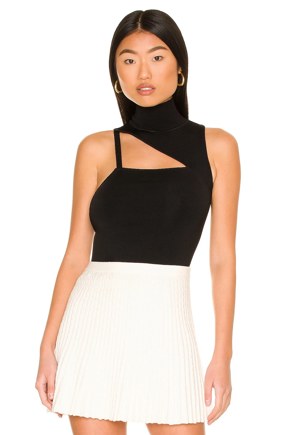 Alice + Olivia Wynn Cutout Asymmetrical Mock Neck Tank Black