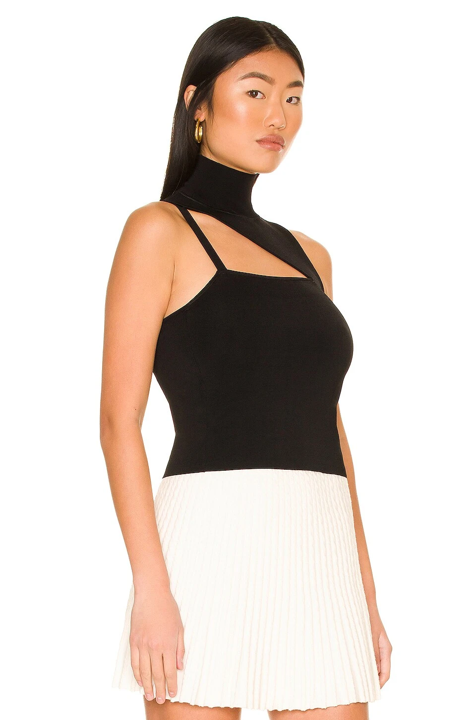 Alice + Olivia Wynn Cutout Asymmetrical Mock Neck Tank Black - Image 2