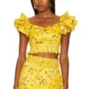 Alice + Olivia Shanae Ruffle Sleeve Tie Top Escape Ditsy Sunbeam