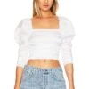 Alice + Olivia Katrice Ruched Top Off White