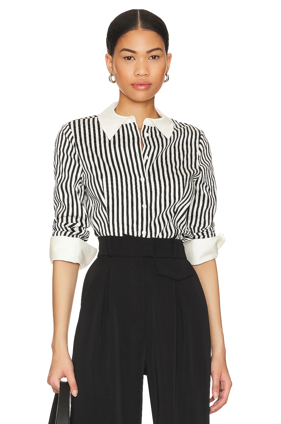 Alice + Olivia Melia Fitted Dart Button Up Top Joy Stripe