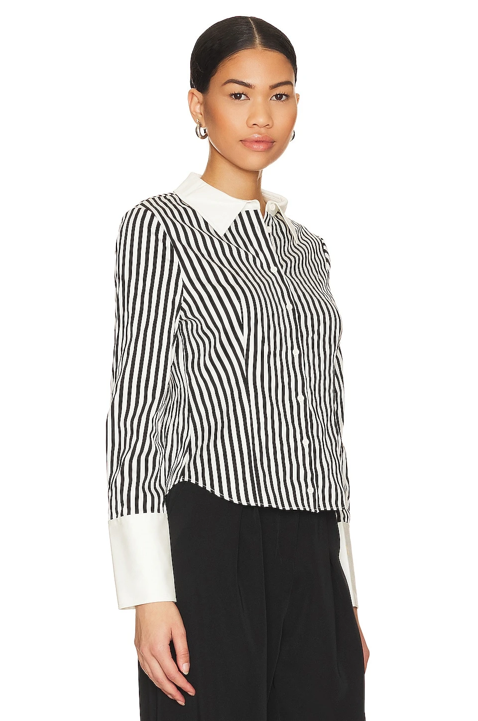 Alice + Olivia Melia Fitted Dart Button Up Top Joy Stripe - Image 2