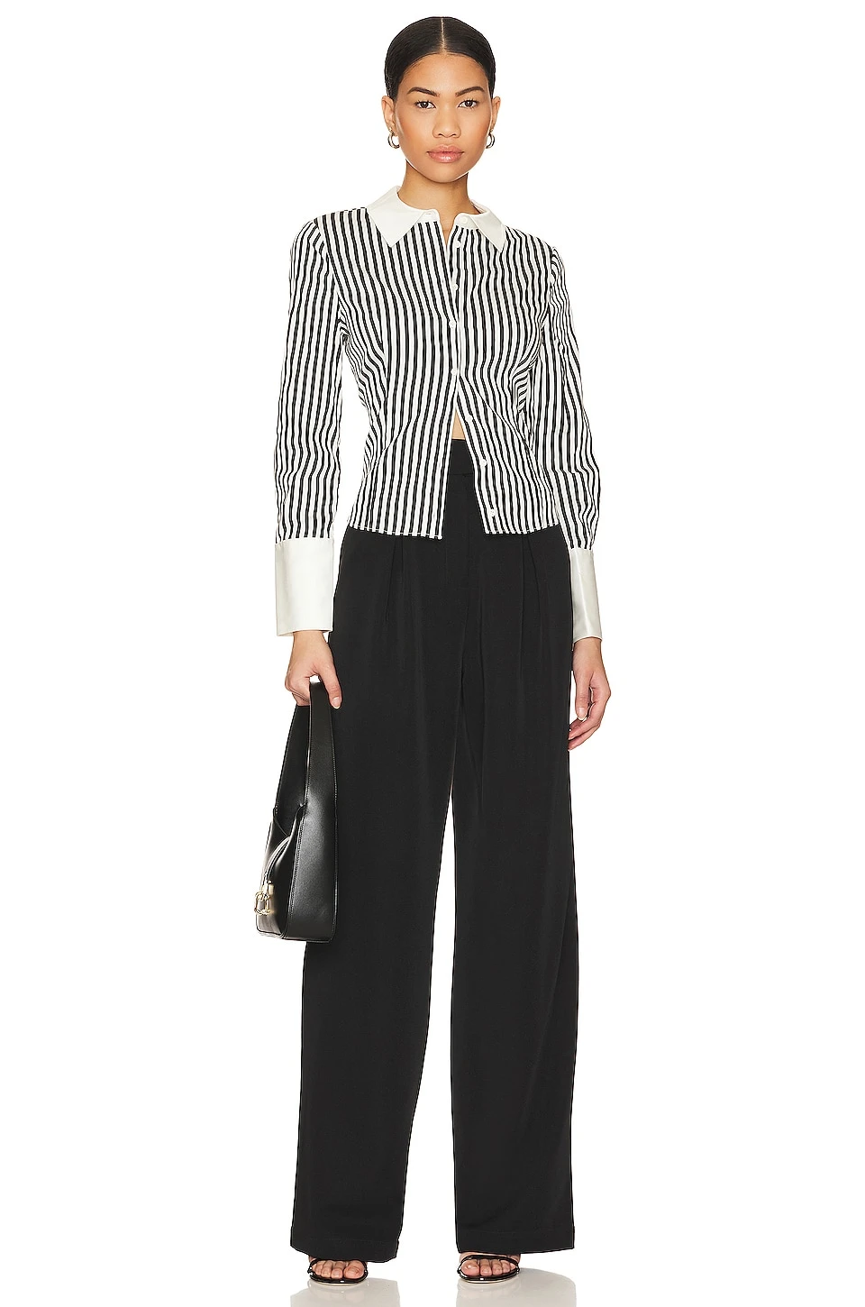 Alice + Olivia Melia Fitted Dart Button Up Top Joy Stripe - Image 4