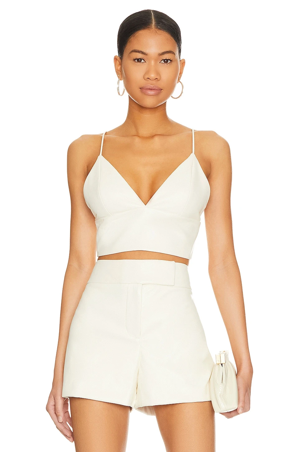 Alice + Olivia Carli Faux Leather Bra Top Ecru