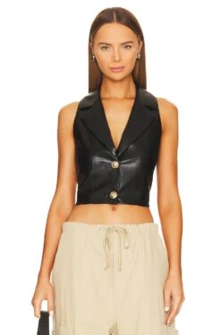 Alice + Olivia Meri Cropped Double Breasted Blazer Top Black