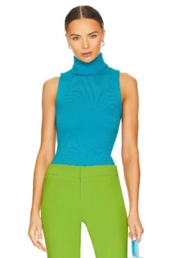 Alice + Olivia Darcey Turtleneck Sweater Tank Ocean Blue