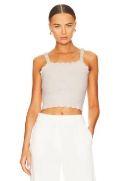 Alice + Olivia Sid Texture Tank With Pearls Sand Marl & Pearl