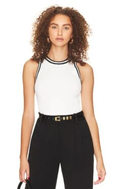 Alice + Olivia Rydel Tipped Cropped Tank Soft White & Black