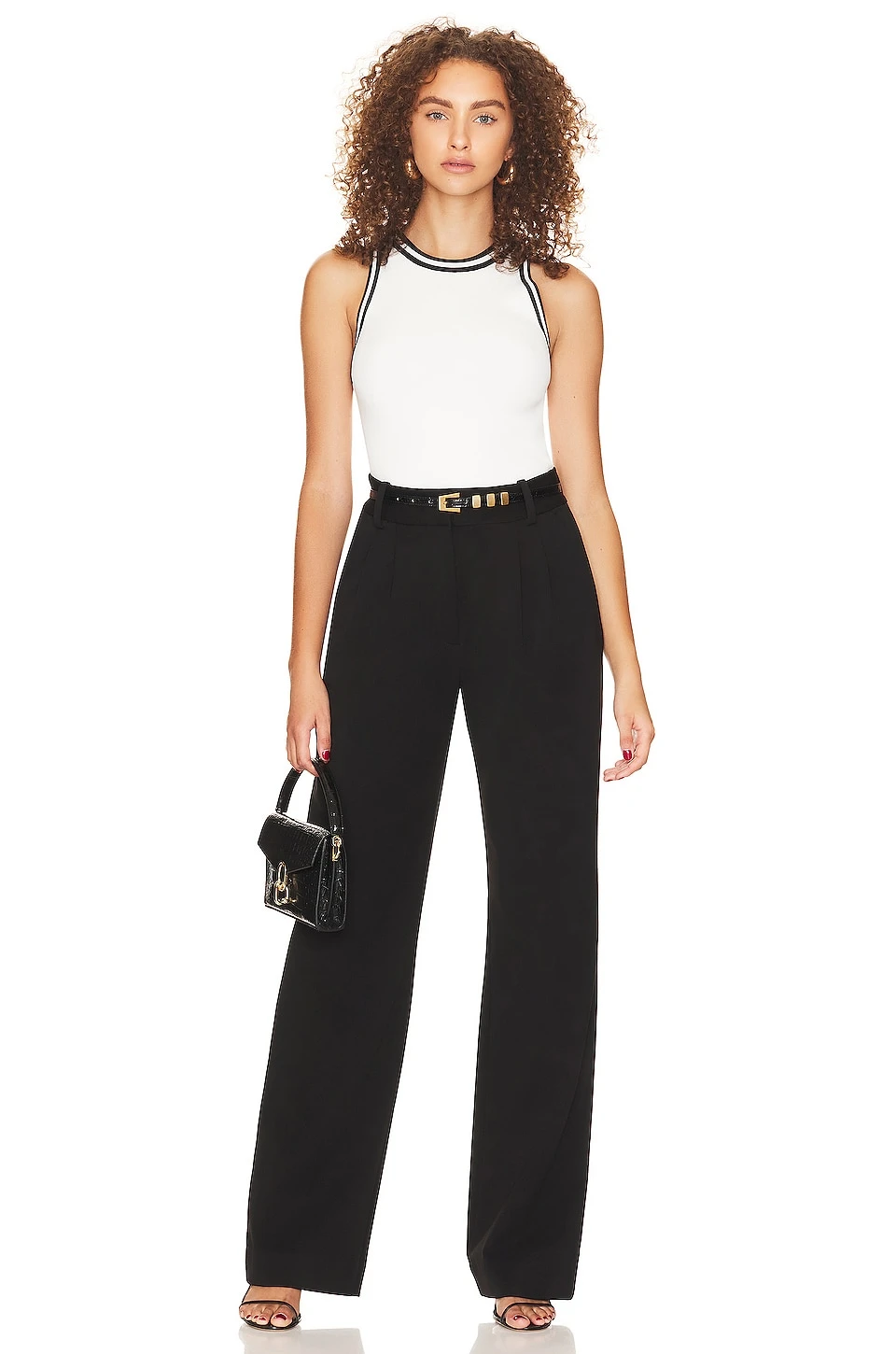 Alice + Olivia Rydel Tipped Cropped Tank Soft White & Black - Image 4