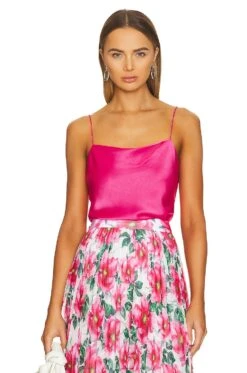 Alice + Olivia Harmon Cropped Cowl Neck Tank Candy