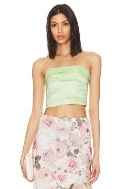 Alice + Olivia Tita Draped Spaghetti Strap Top Pistachio