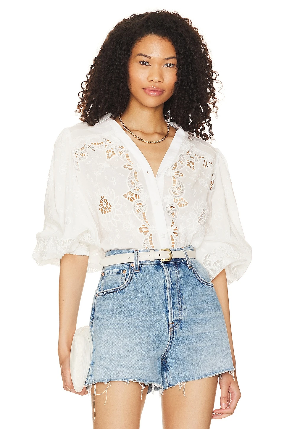 Alice + Olivia Venty Button Blouse White