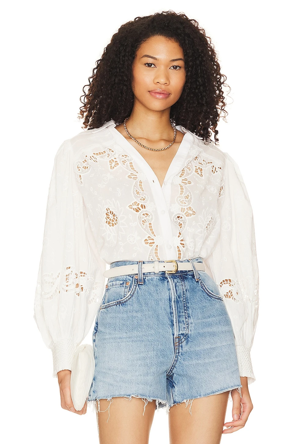 Alice + Olivia Venty Button Blouse White - Image 2