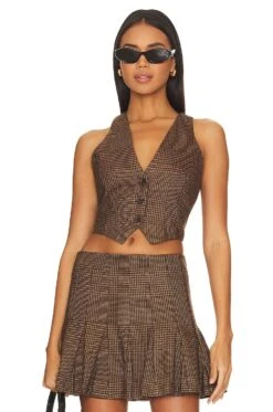 Alice + Olivia Donna Vest Camel & Black