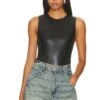 Alice + Olivia Clarinda Faux Leather Bodysuit Black